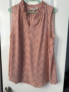 LOFT peachy  Pink Sleeveless Ruffle Neck Floral Top